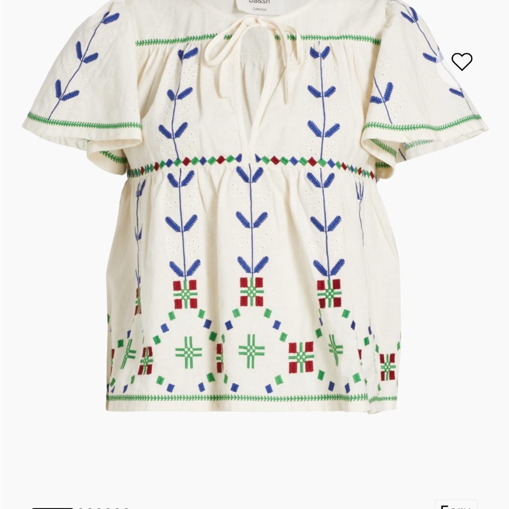 ba&sh White Blouse with Blue and Green Embroidery kimber top